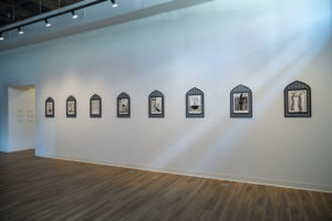 An installation photograph of Zahra Baseri's series of drawings, titled Persian Oilature